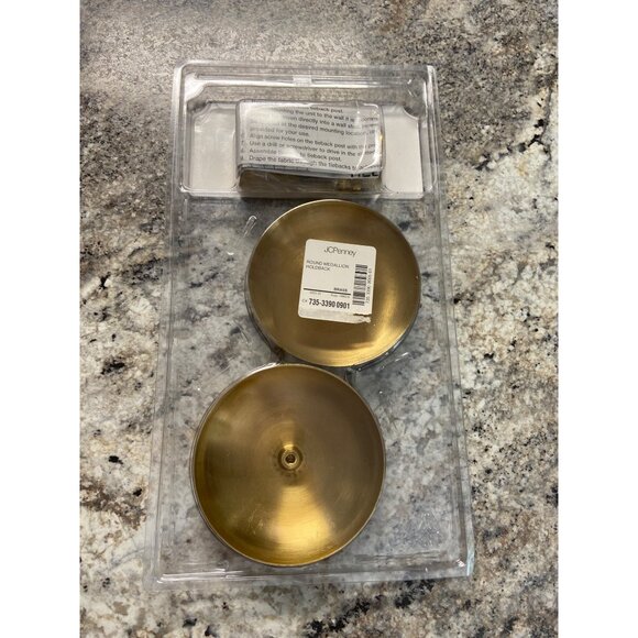 Vintage Brass Curtain Tiebacks JC Penney Mid Century Modern Style 3 7/8 in - Picture 2 of 4